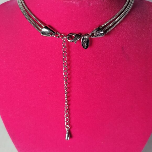 Lia Sophia Silver-Tone Modest Geometric Double Chain Geometric Pendant Necklace - Picture 3 of 4